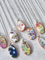 the broken plate co The Broken Plate  Oval Necklace  Mixed Patterns Rose Gold Porcelain Paint