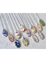 the broken plate co The Broken Plate  Oval Necklace  Mixed Patterns Rose Gold Porcelain Paint