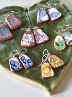 the broken plate co The Broken Plate Dangle Earring  Shard Shape Mixed Patterns Rose Gold Porcelain Paint