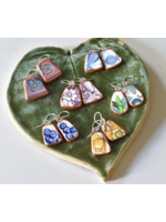 the broken plate co The Broken Plate Dangle Earring  Shard Shape Mixed Patterns Rose Gold Porcelain Paint