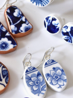 the broken plate co The Broken Plate  Dangle Earring  Shard Shape Blue and White Only White Edge