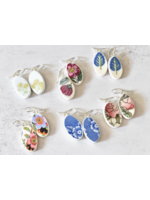 the broken plate co The Broken Plate  Dangle Earring Oval Shape Mixed Patterns White Edge