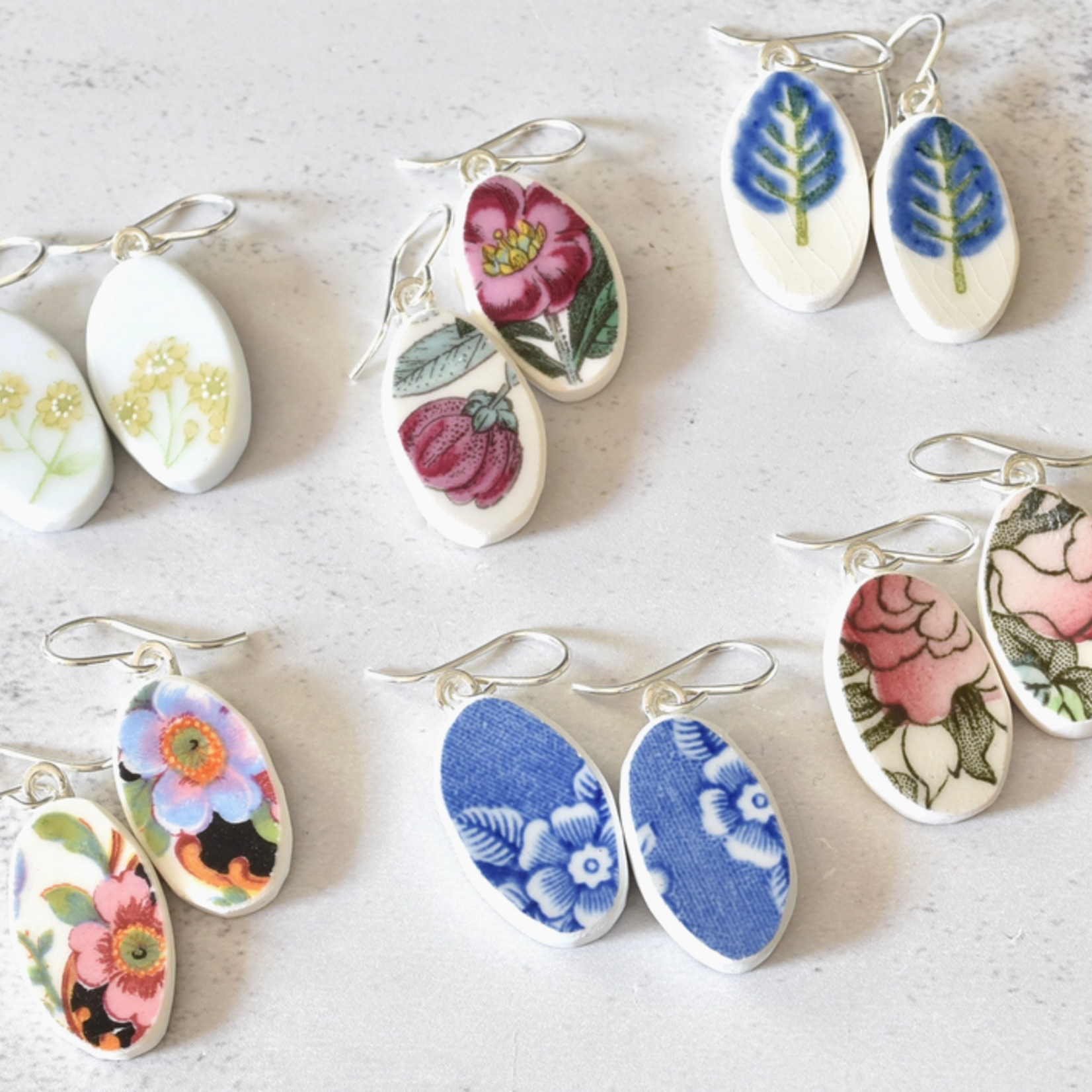 the broken plate co The Broken Plate  Dangle Earring Oval Shape Mixed Patterns White Edge