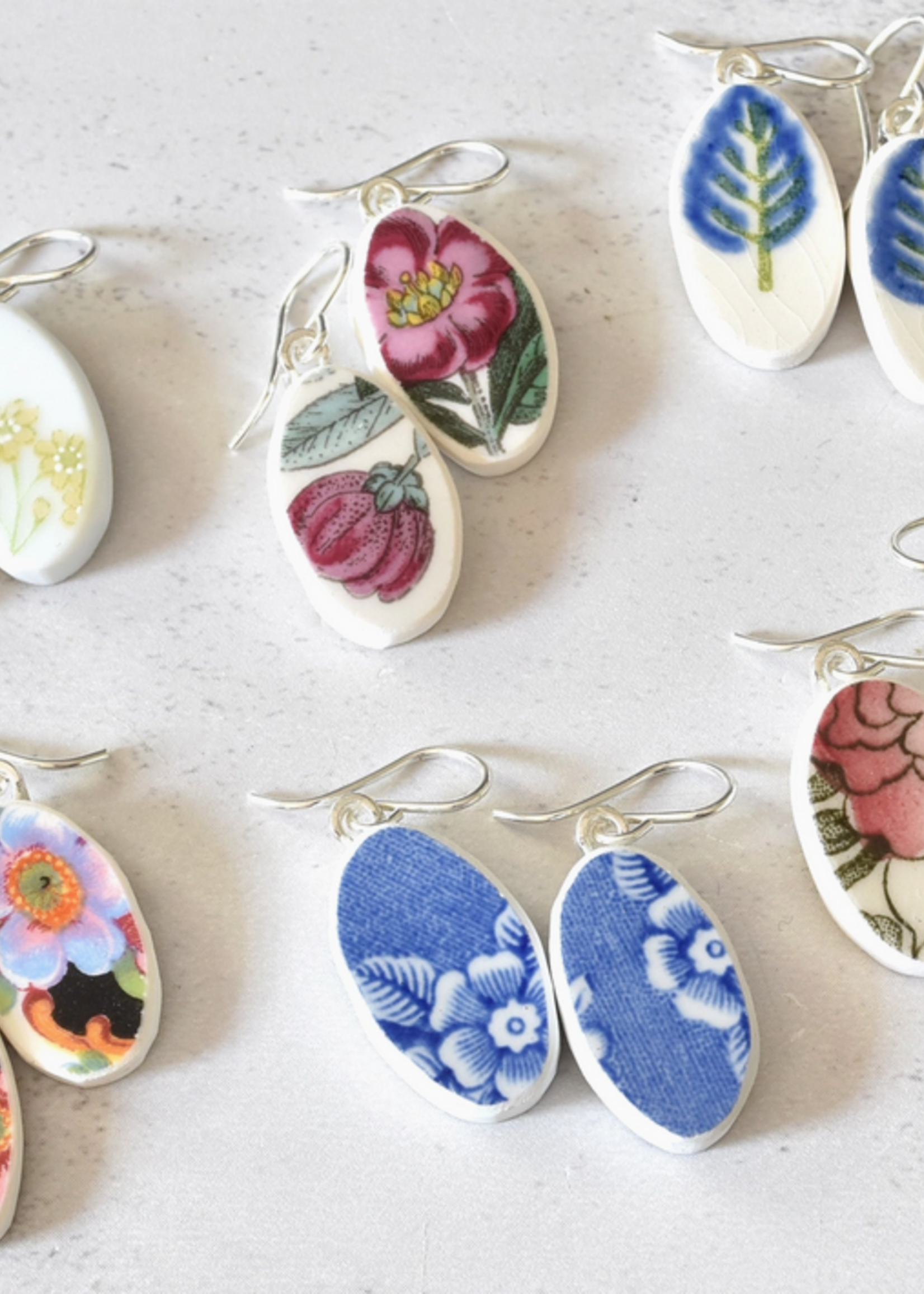 the broken plate co The Broken Plate  Dangle Earring Oval Shape Mixed Patterns White Edge