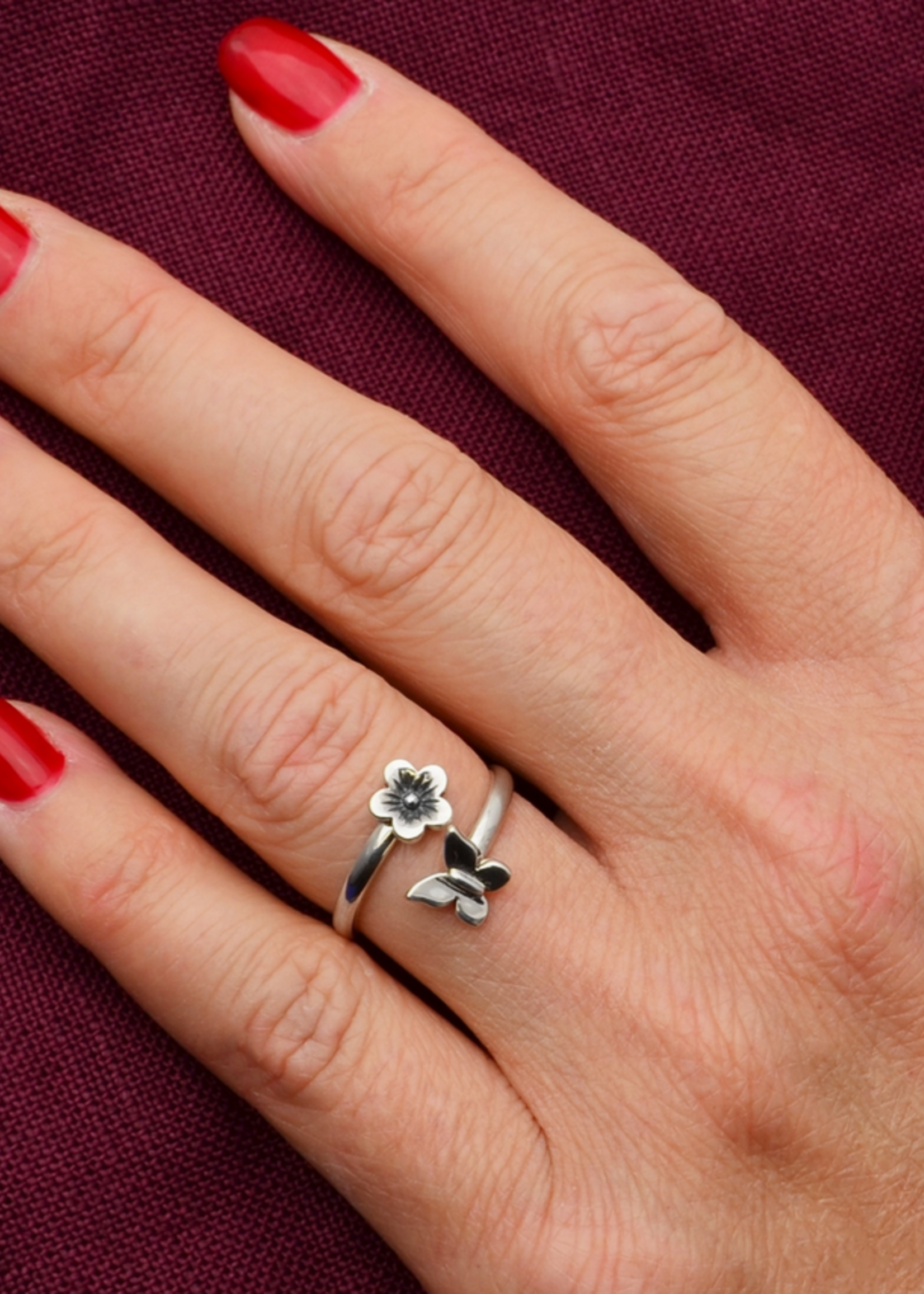 Nina Designs Nd Sterling Silver adjustable Ring butterfly & flower