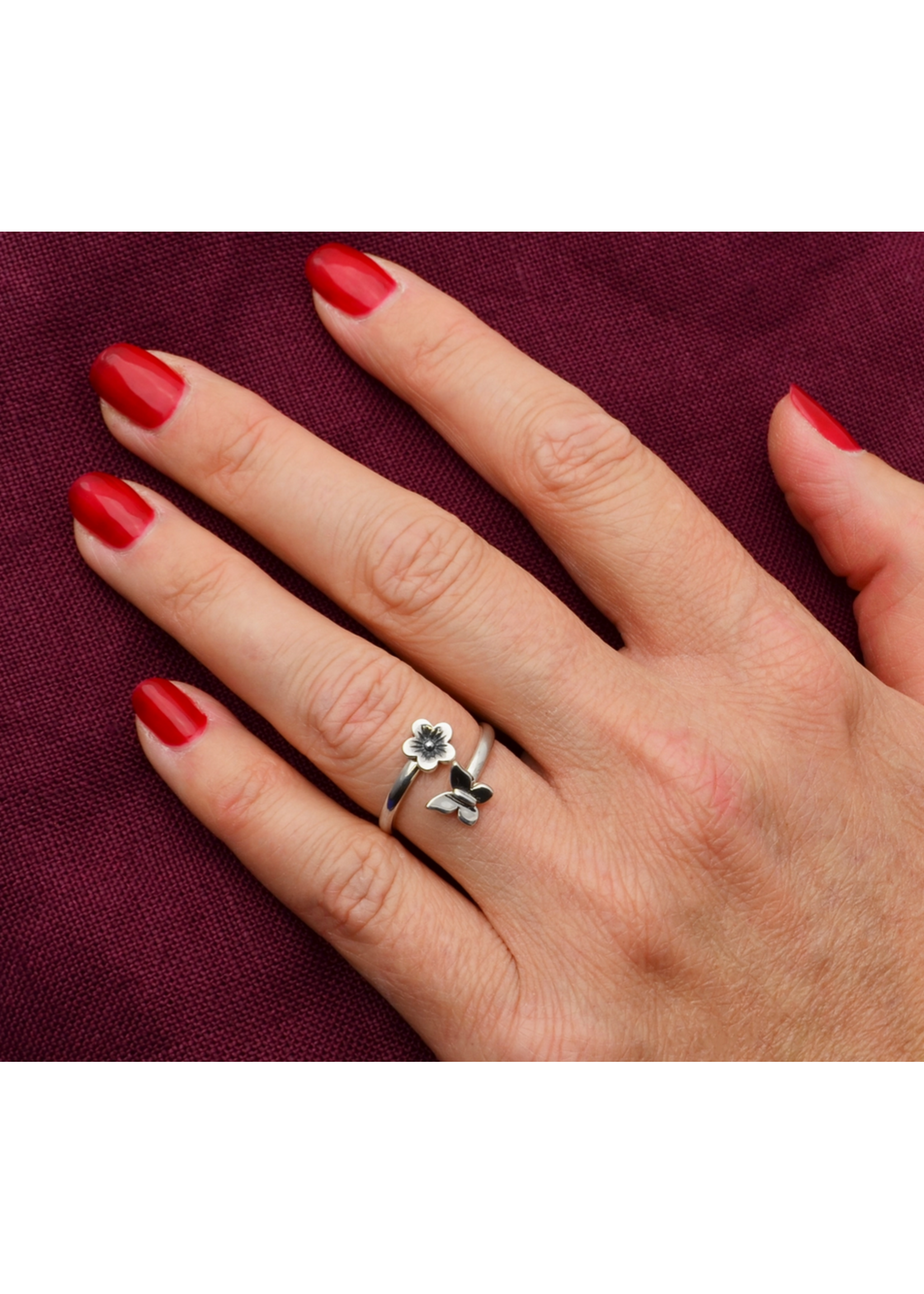 Nina Designs Nd Sterling Silver adjustable Ring butterfly & flower