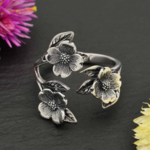 Nina Designs Nd Sterling Silver Adjustable Dogwood Flower and Leaf Ring R194