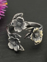 Nina Designs Nd Sterling Silver Adjustable Dogwood Flower and Leaf Ring R194