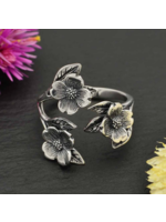 Nina Designs Nd Sterling Silver Adjustable Dogwood Flower and Leaf Ring R194
