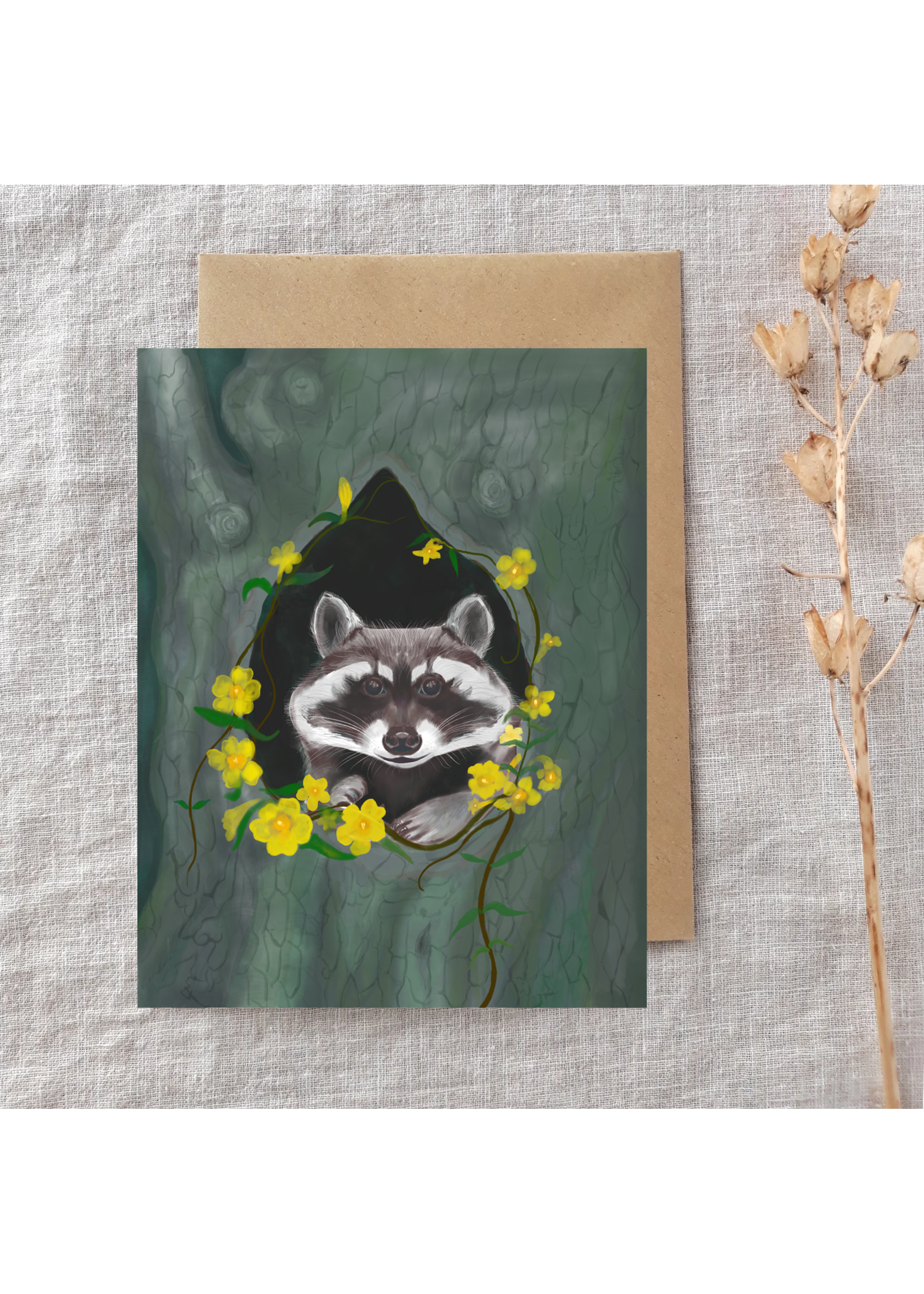 My Muses Card Shop My Muses Card Shop bright faces Raccoon & Carolina Jessamine Greeting Cards