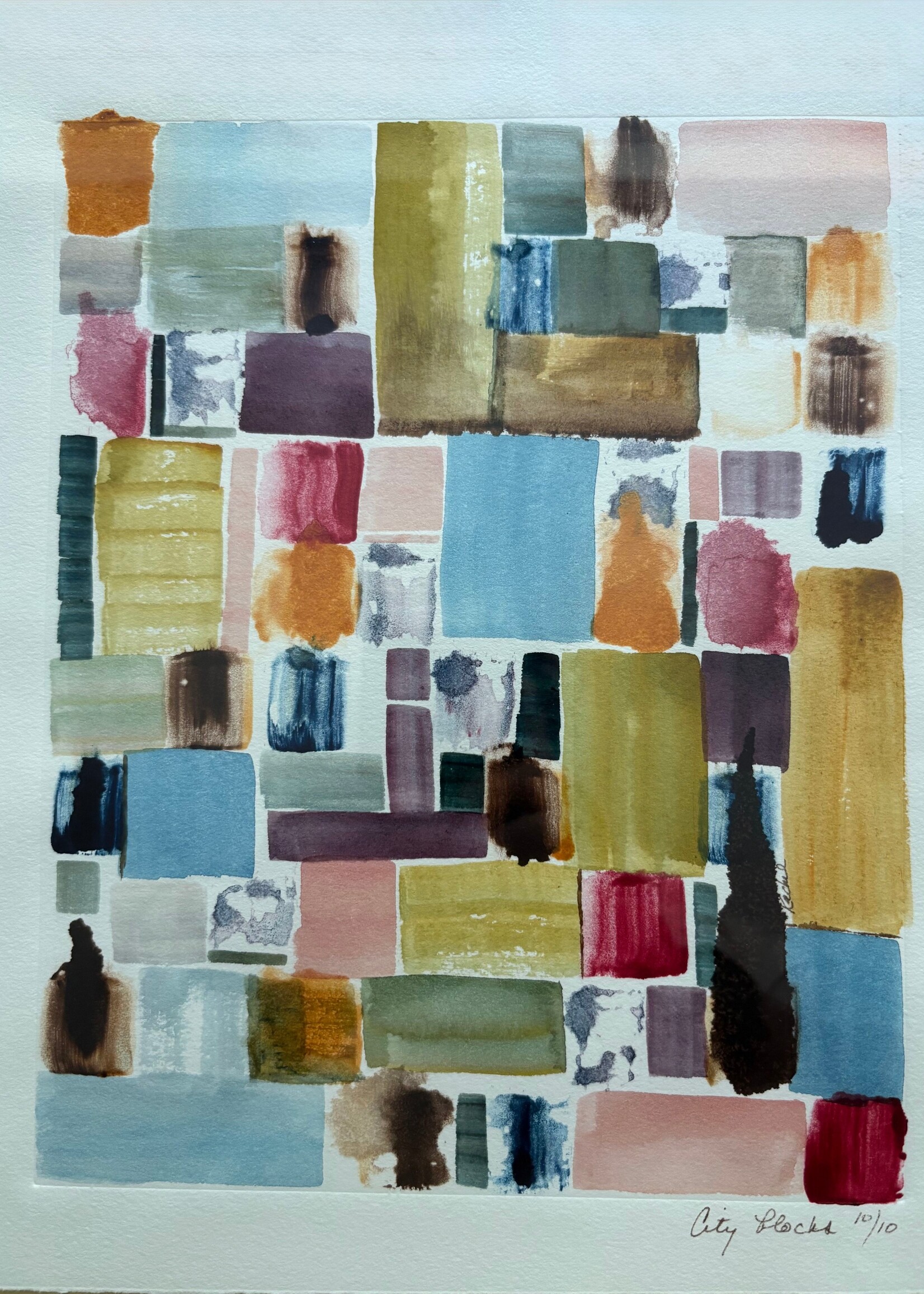Rachel Mills City Blocks Monoprint 18 x 15 Muse Gallery