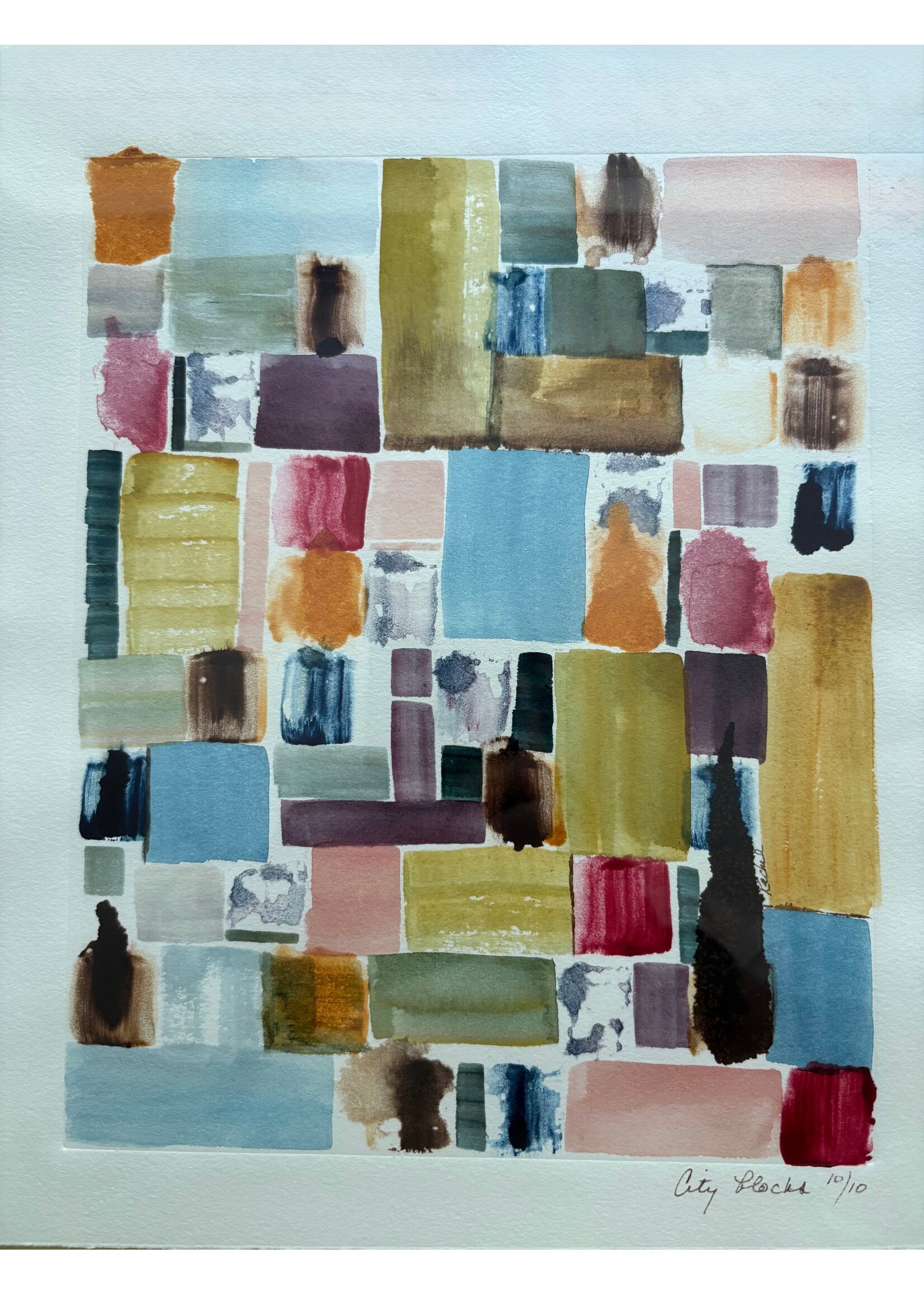Rachel Mills City Blocks Monoprint 18 x 15 Muse Gallery