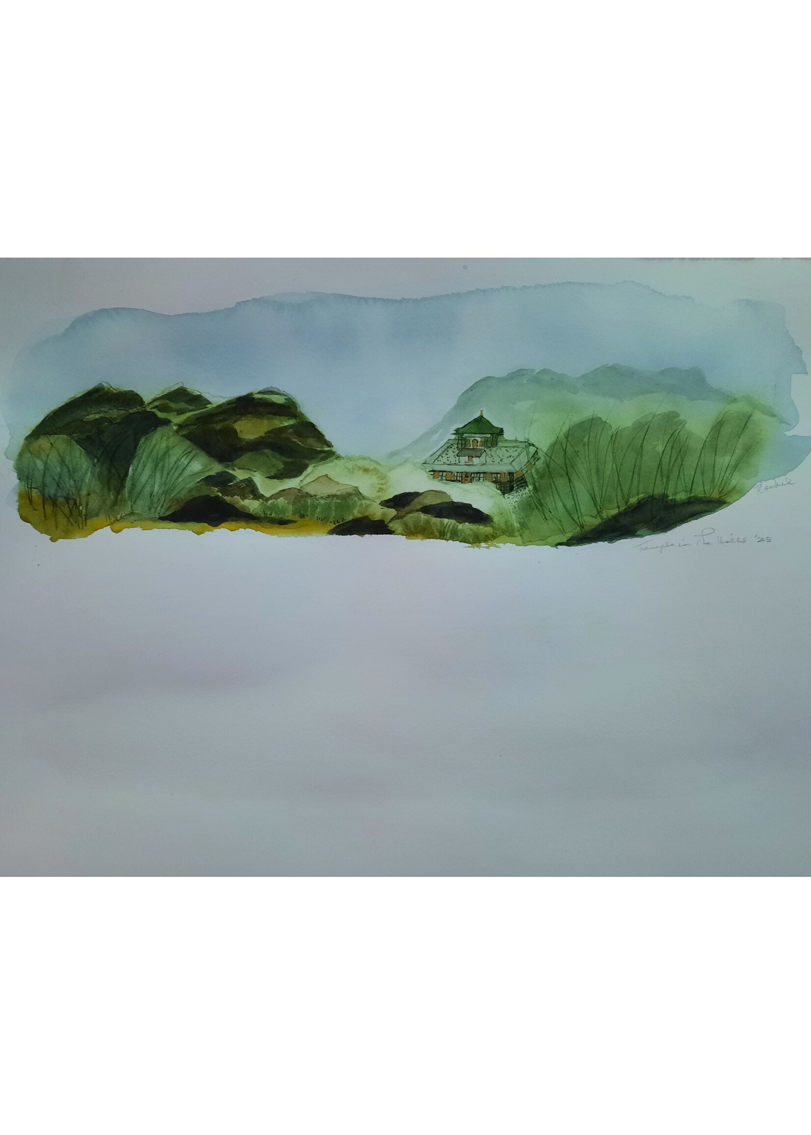 Rachel Mills Temple in the Hills Watercolor 21 x 17.5 Muse Gallery
