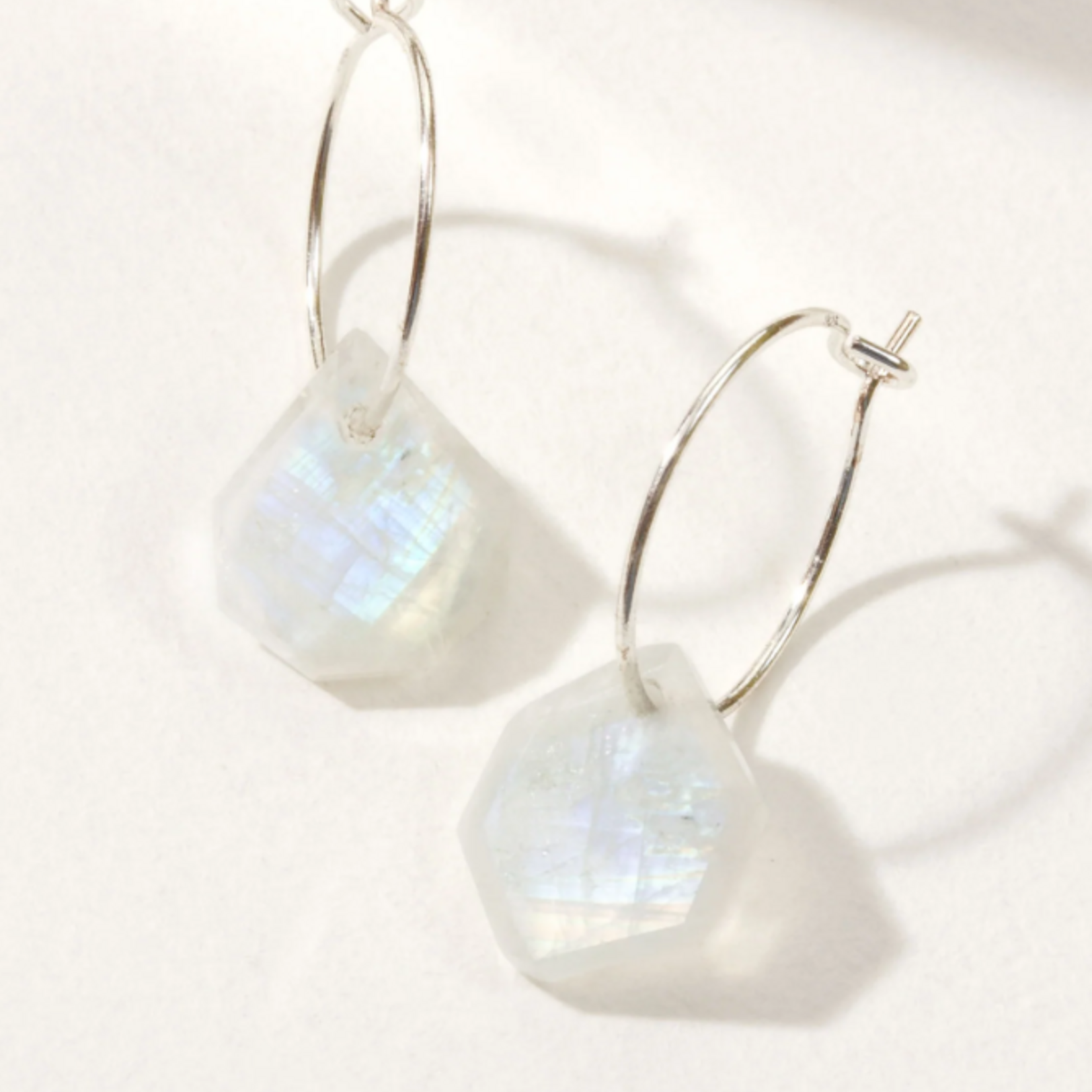 luna norte Luna Norte Sterling silver geometry mini hoop earrings moonstone