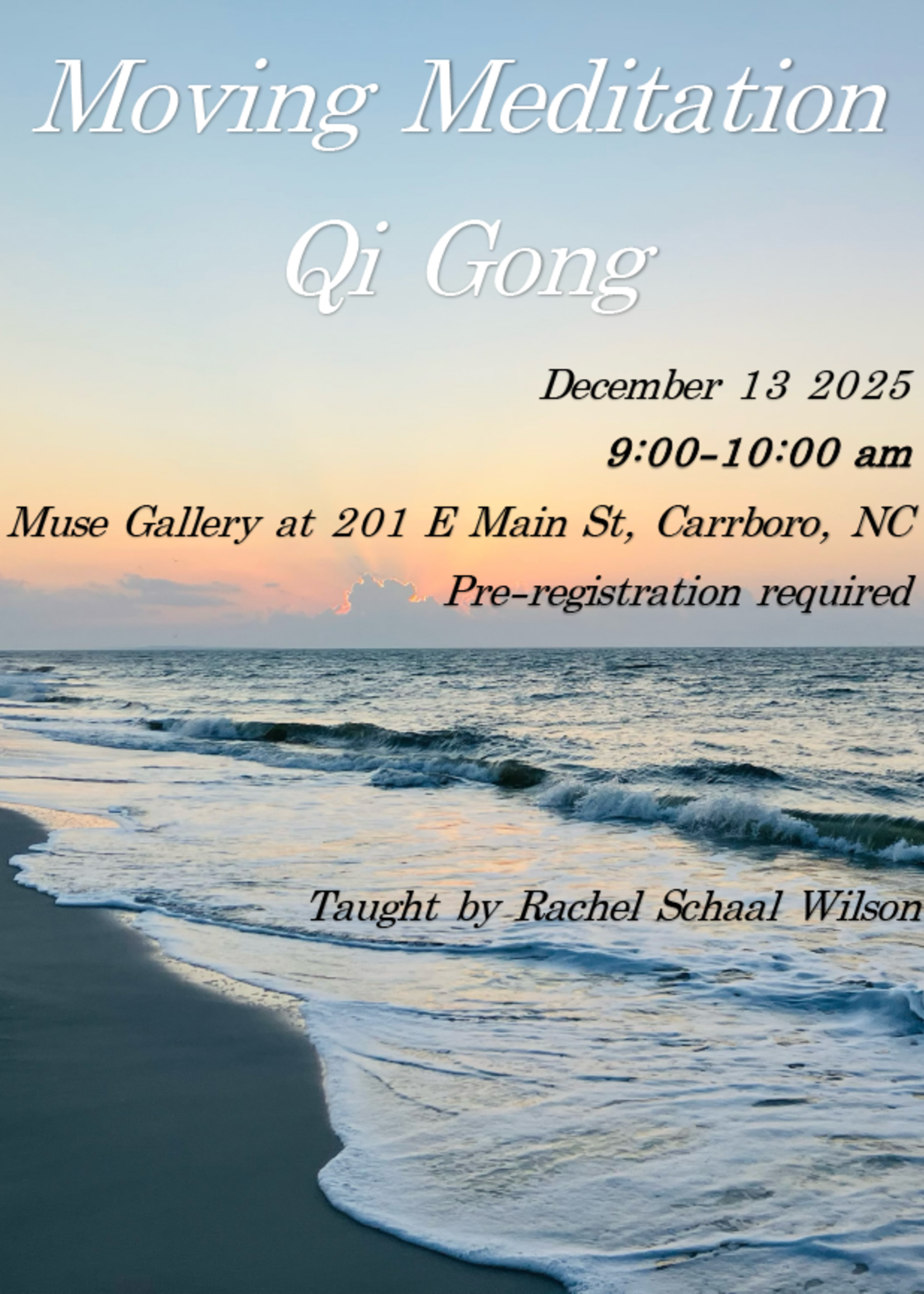 Rachel E Schaal Wilson Moving Meditation Qi Gong with Rachel ( Dec 13th , 9 am to 10 am  )