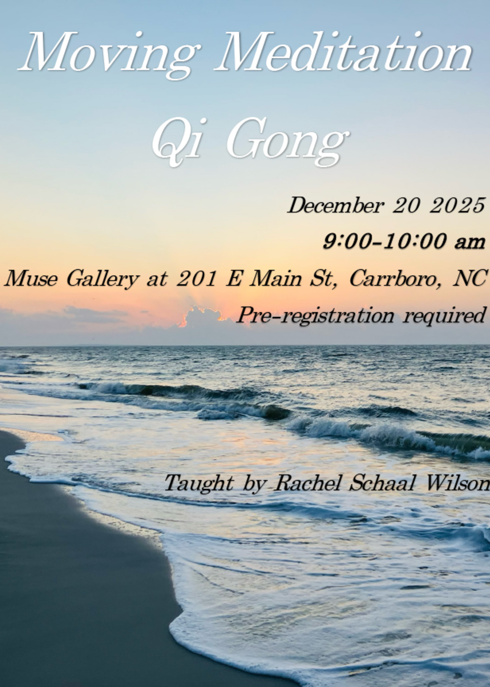 Rachel E Schaal Wilson Moving Meditation Qi Gong with Rachel ( Dec 20th , 9 am -10  am  )