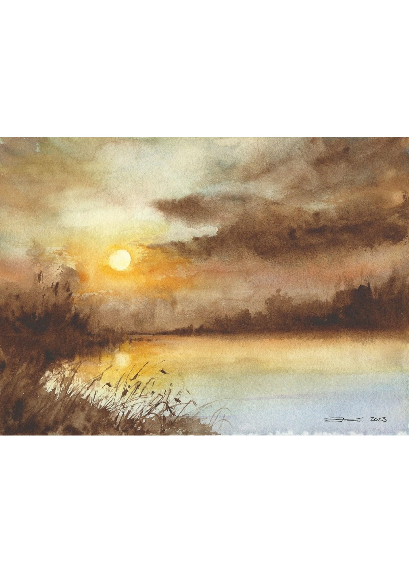 Viktor Kramarenko | Still Waters, Setting Sun | 6 x 9 | Muse Gallery