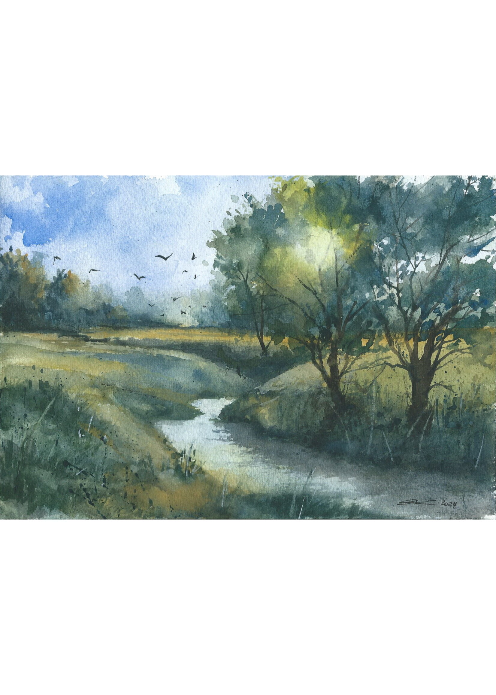 Viktor Kramarenko | Sunlit Meadow Curve | 7 x 10 | Muse Gallery