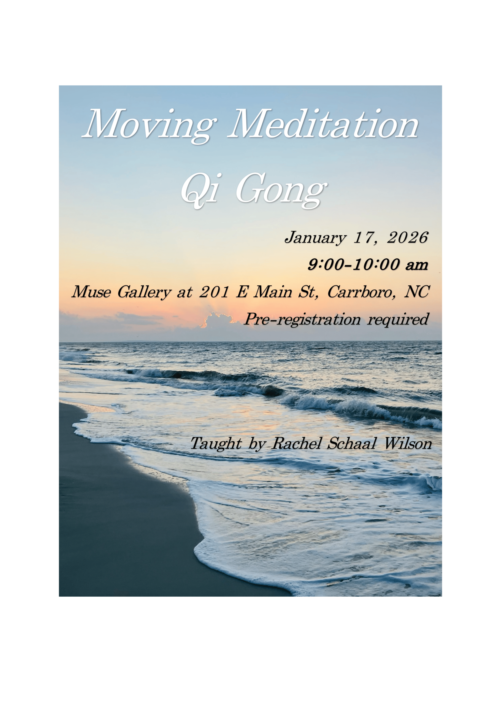 Rachel E Schaal Wilson Moving Meditation Qi Gong with Rachel ( Jan 17th, 9:00 am - 10:00 am  )