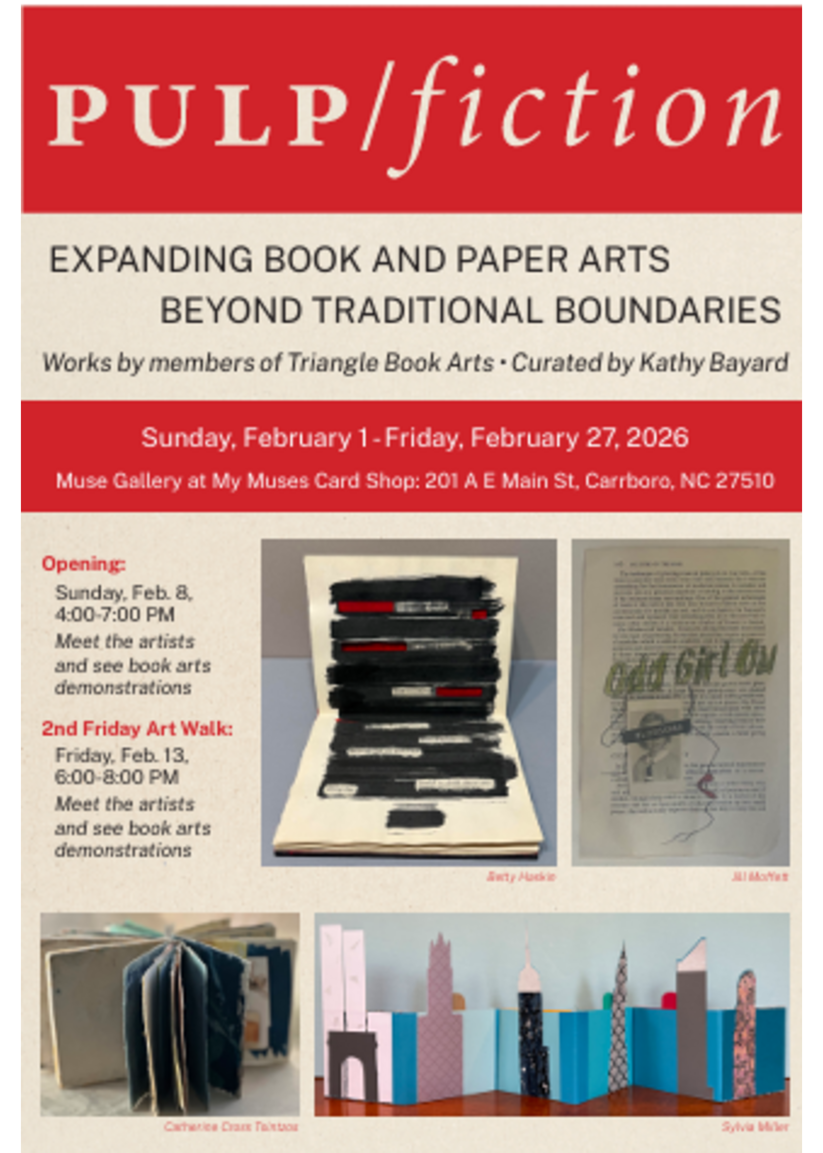 Muse Gallery MUSE Gallery Opening Reception & Demo | Pulp / Fiction  with Triangle Book Arts (Feb 8th, 2026)