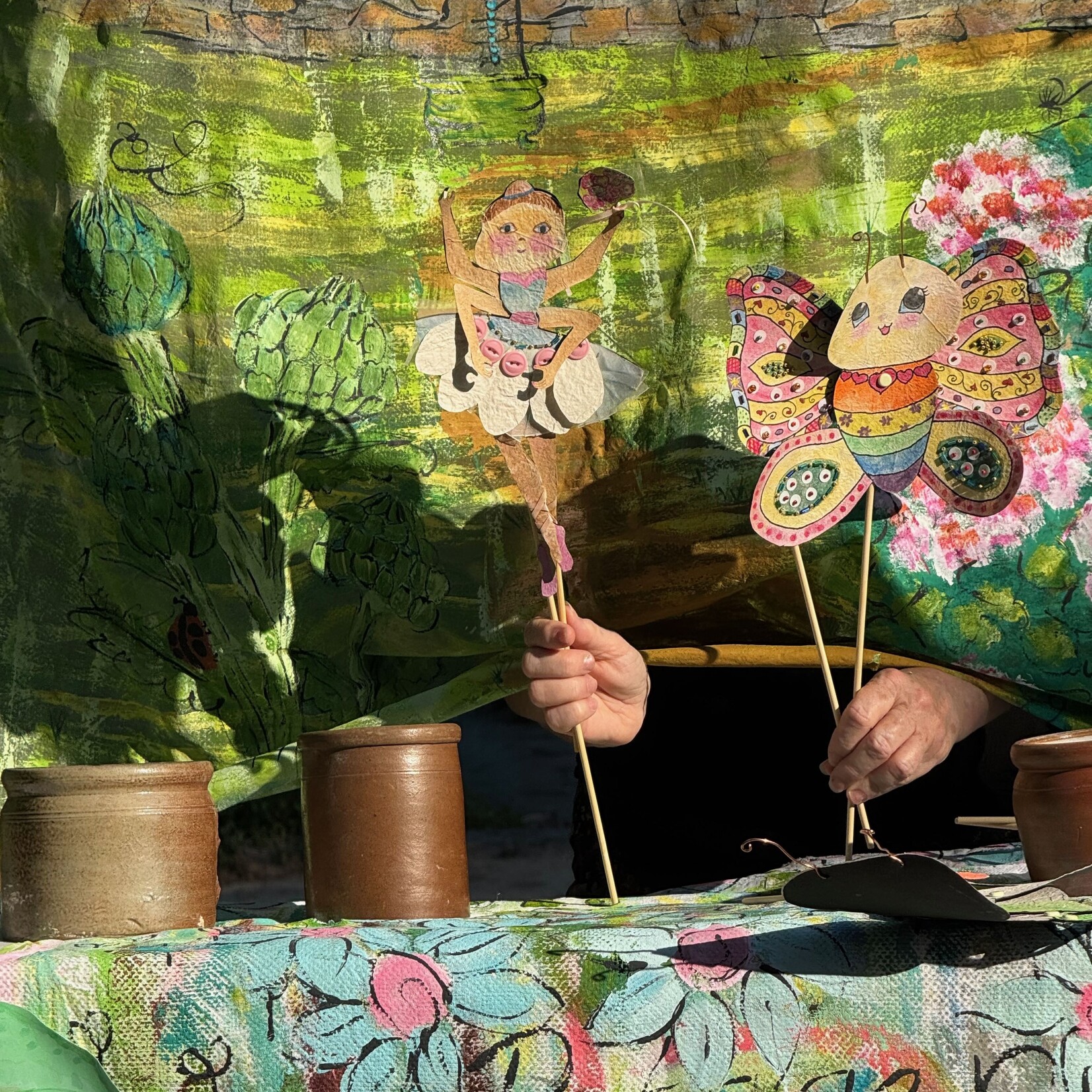 Pulp Fiction Kathy Steinsberger The Aunt, the Grasshopper, and the Butterfly 24x 36 x 24| Muse Gallery