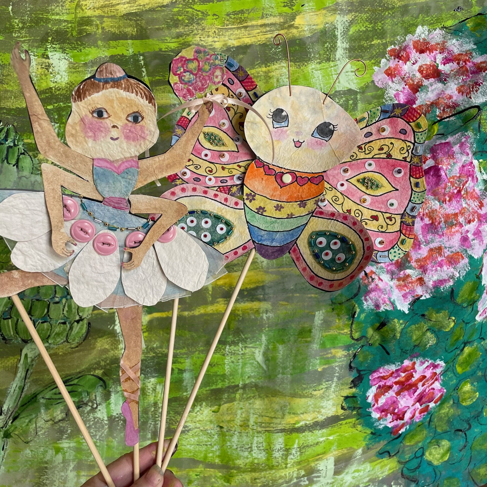 Pulp Fiction Kathy Steinsberger The Aunt, the Grasshopper, and the Butterfly 24x 36 x 24| Muse Gallery