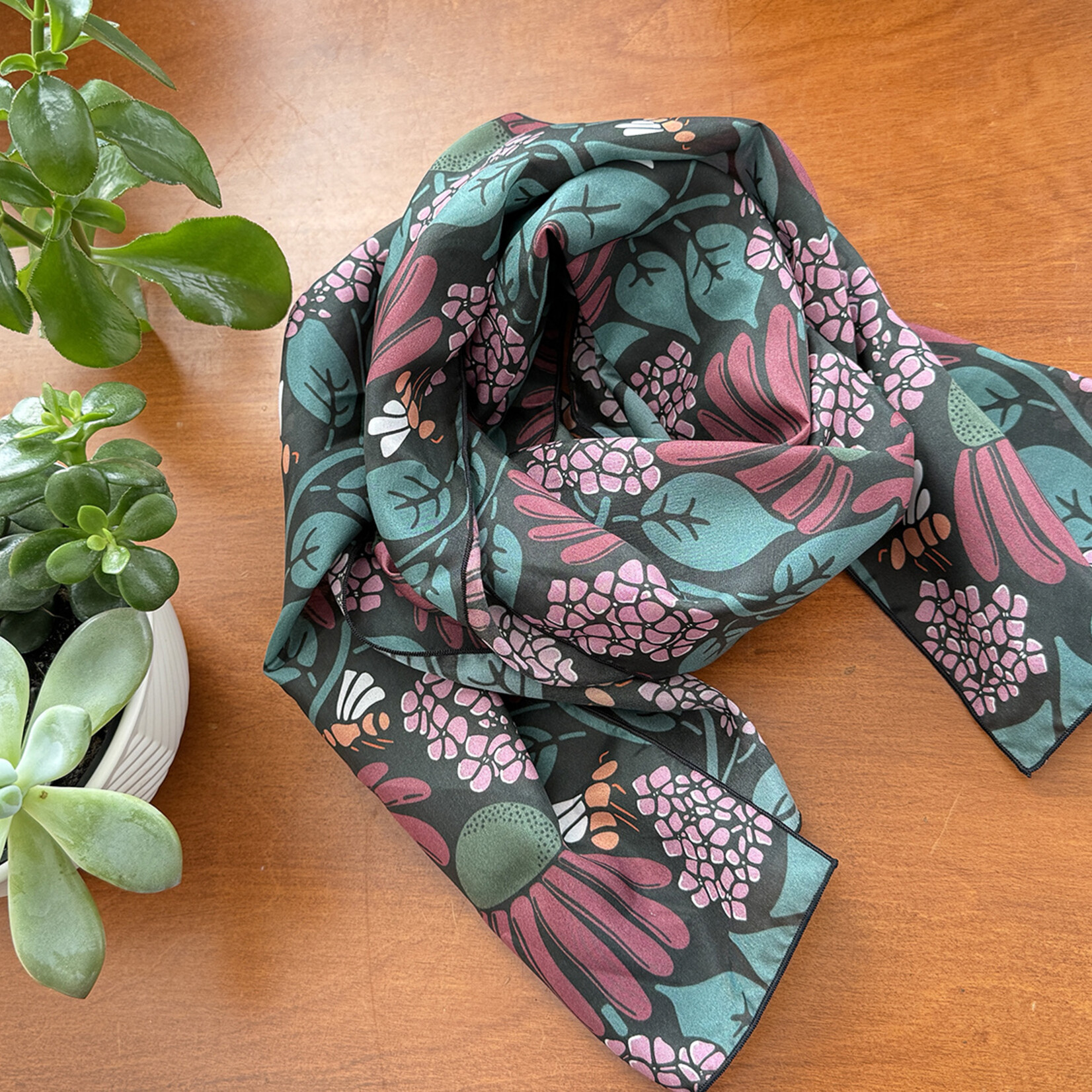 Joanna Massey Lelekacs Bluefae Studios | Coneflower & Phlox Silk Scarf | 16 x 72 | Muse Gallery