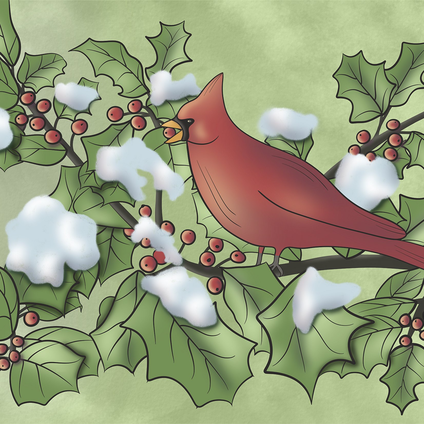 Joanna Massey Lelekacs | American Holly & Cardinal | 10 x 8 | Muse Gallery