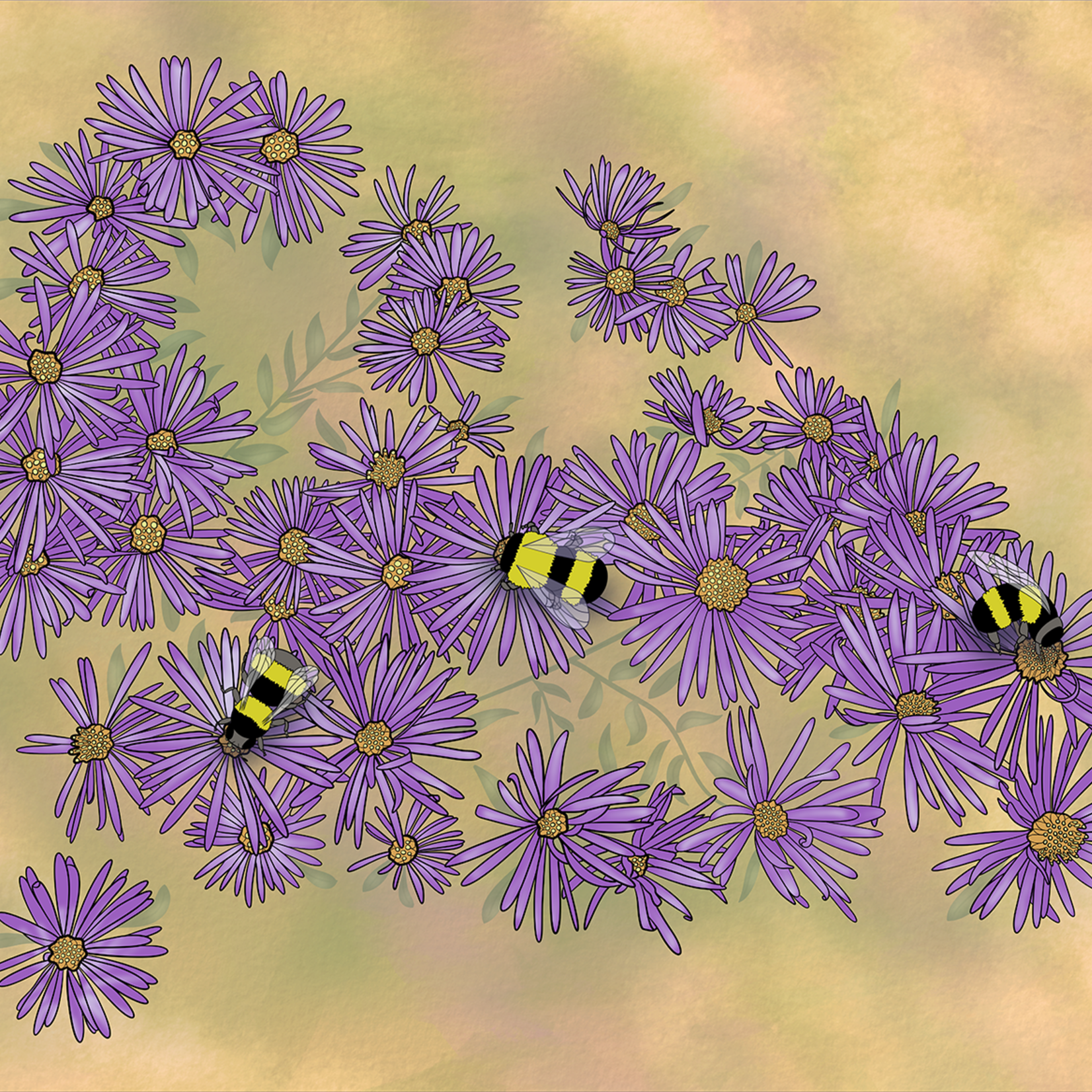 Joanna Massey Lelekacs | Aster & Bumblebees | 24 x 18 | Muse Gallery