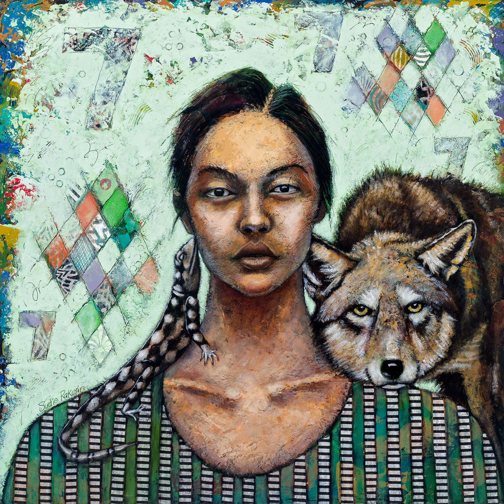 Sudie Rakusin , Charming and sensuous, understands  true value and self-worth, creates safe space to heal ,  18” h x 18” w , Muse Gallery