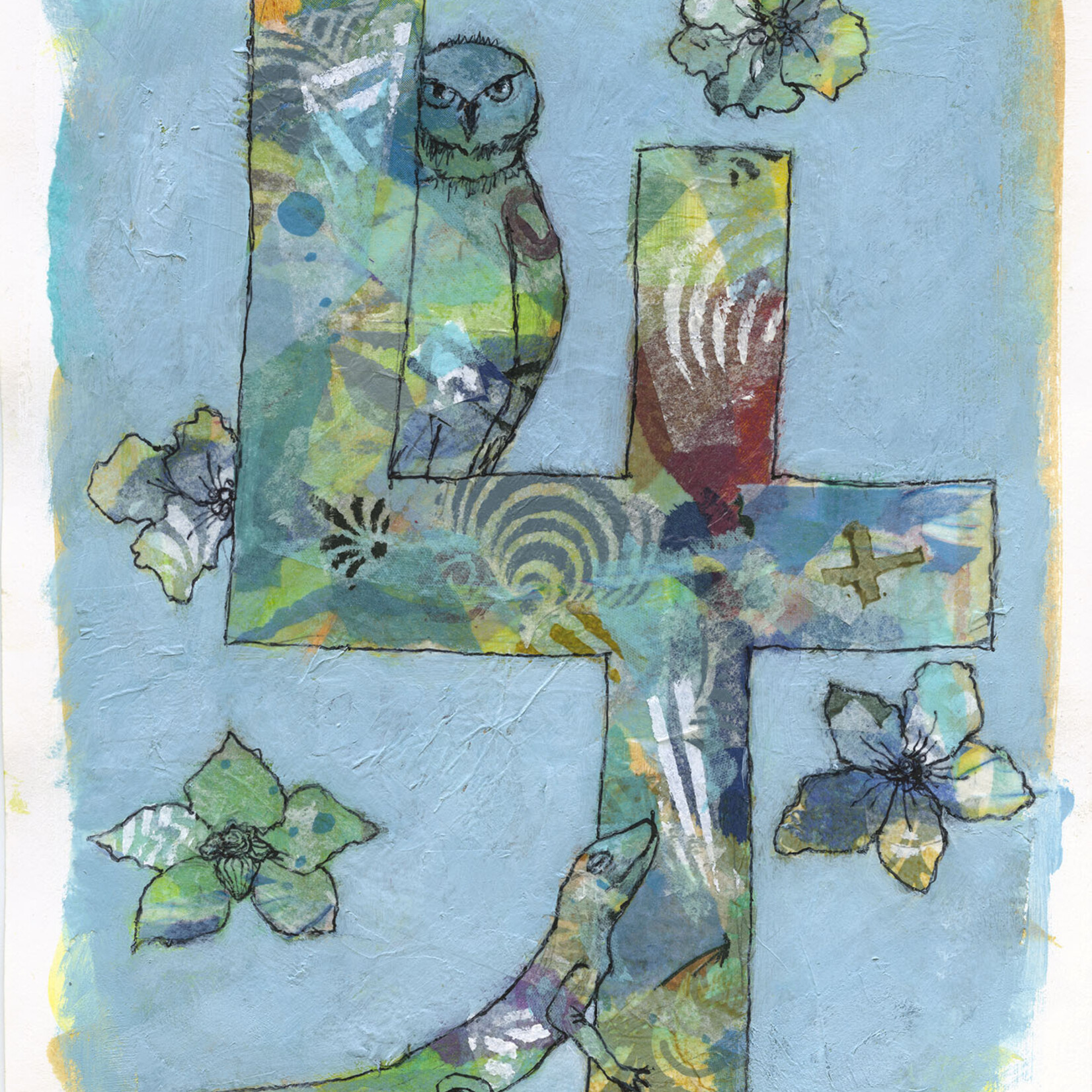 Sudie Rakusin , Number 4  collage ,  12” h x 14” w , Muse Gallery