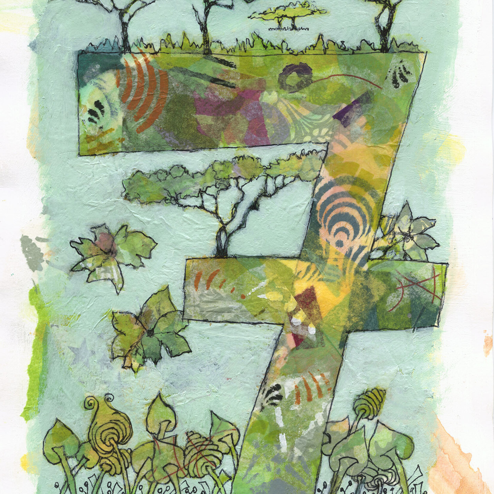 Sudie Rakusin , Number 7 collage ,  12” h x 14” w , Muse Gallery