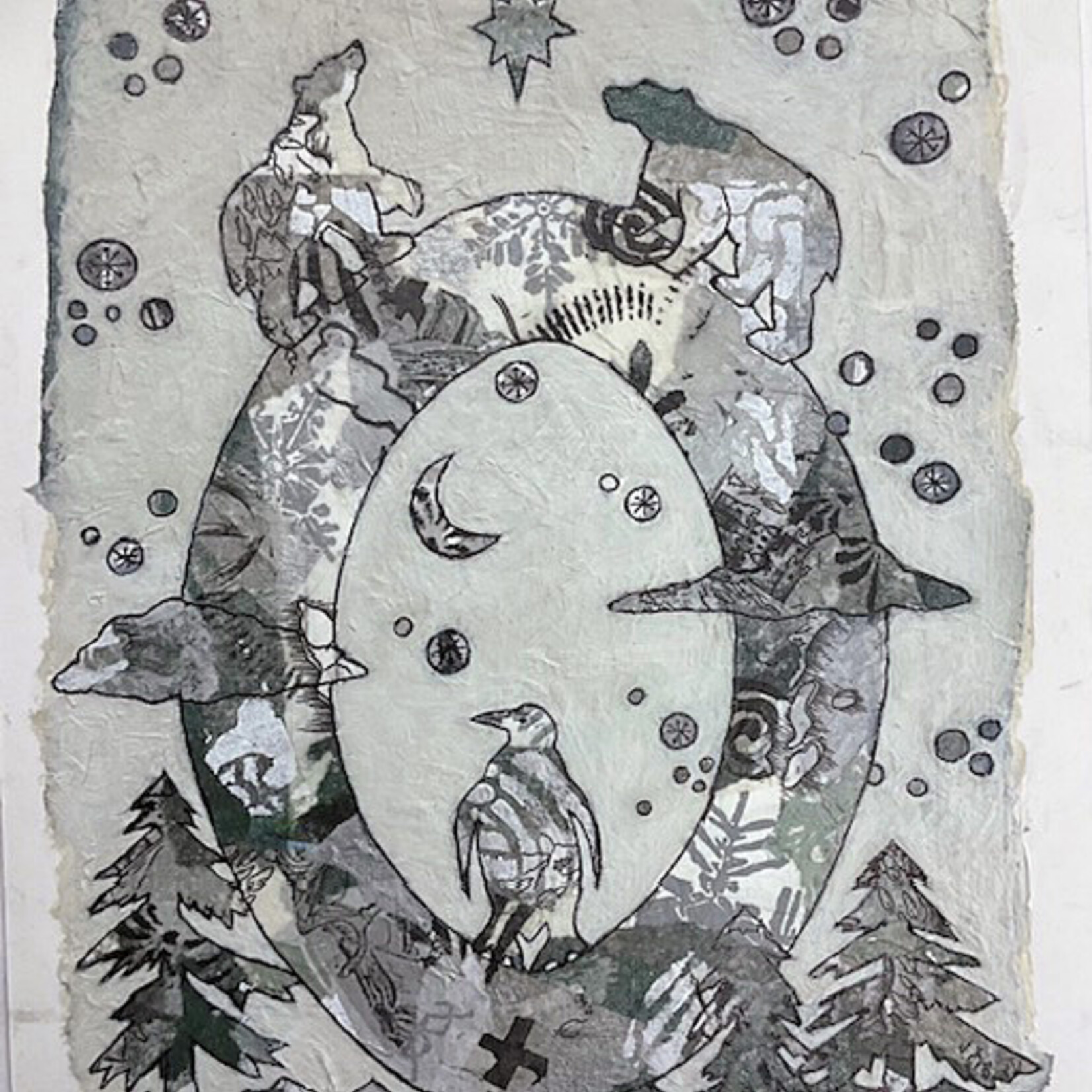 Sudie Rakusin , Number 0  collage ,  12” h x 14” w , Muse Gallery