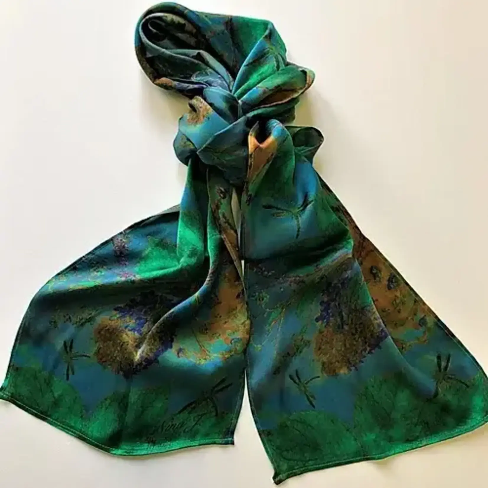 Nina J Nina J Peacock Hydrangea Silk Scarf