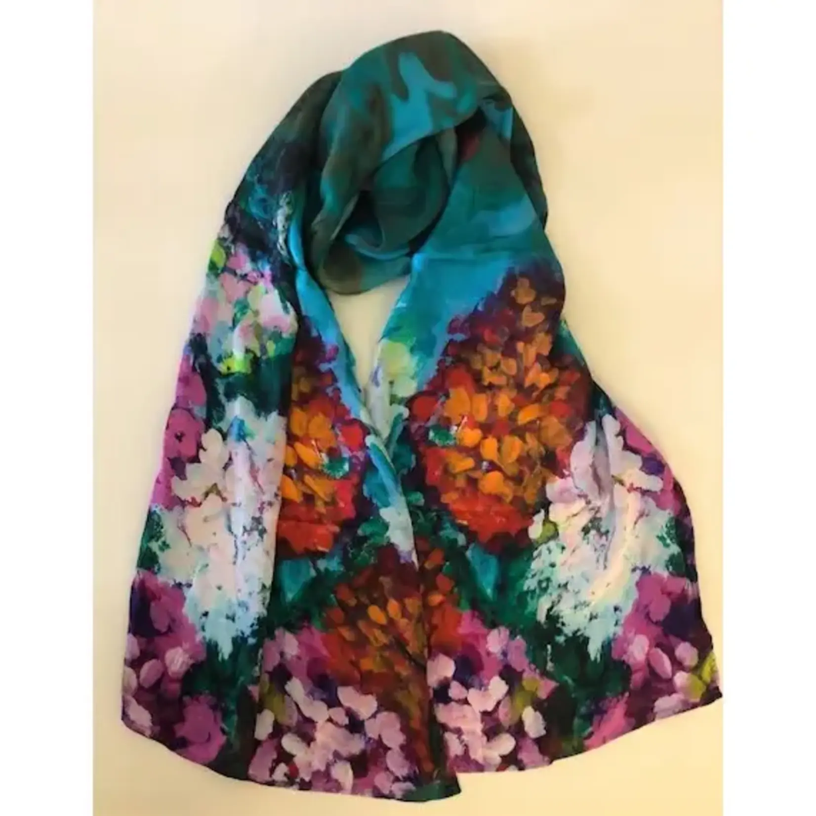Nina J Nina J Teal Phlox Silk Scarf