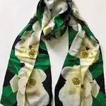 Nina J Nina J Magnolia in Black Background Cotton Scarf