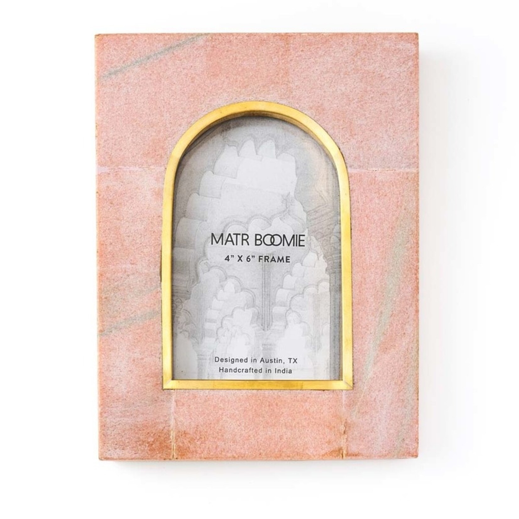 Matr Boomie Jaipuri 4x6 arch picture frame - pink carved marble JGF133