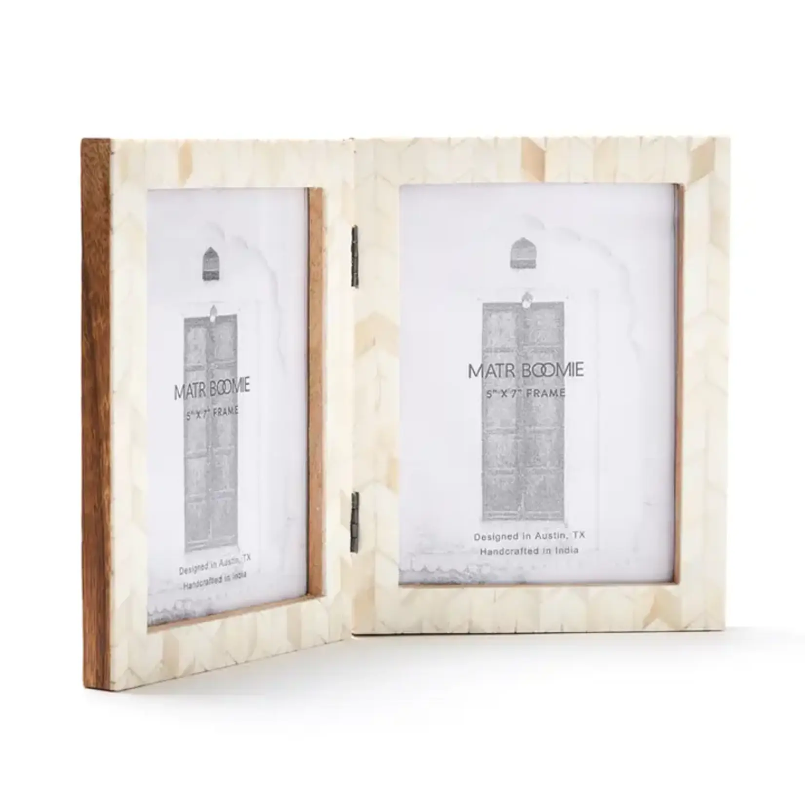 Matr Boomie Artemis 4x6 double picture frame handcrafted bone JCF84