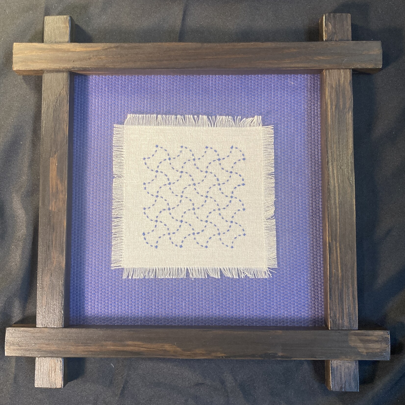 Eryn Donnalley , Sashiko Pattern 7 w/ custom wood frame , 16"x16" Muse Gallery