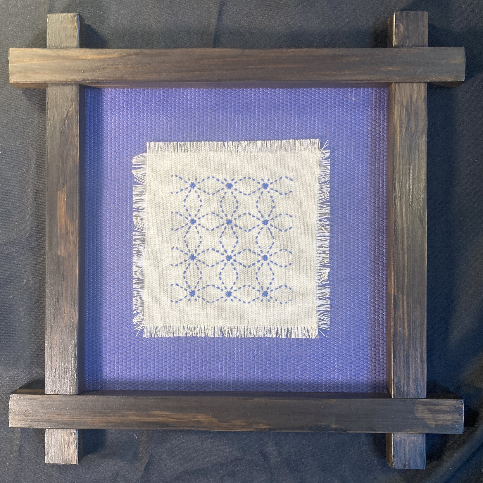 Eryn Donnalley , Sashiko Pattern 5 w/ custom wood frame , 16"x16" Muse Gallery