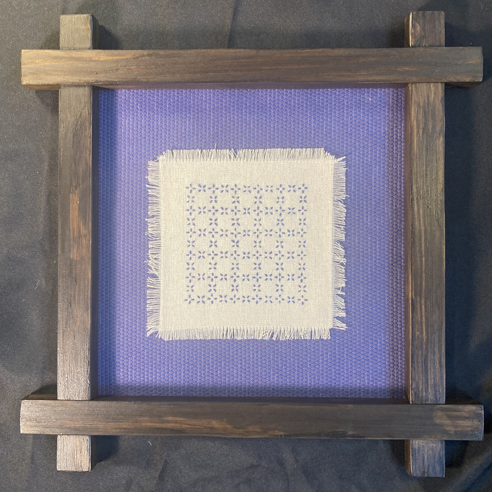 Eryn Donnalley , Sashiko Pattern 3 w/ custom wood frame , 16"x16" Muse Gallery