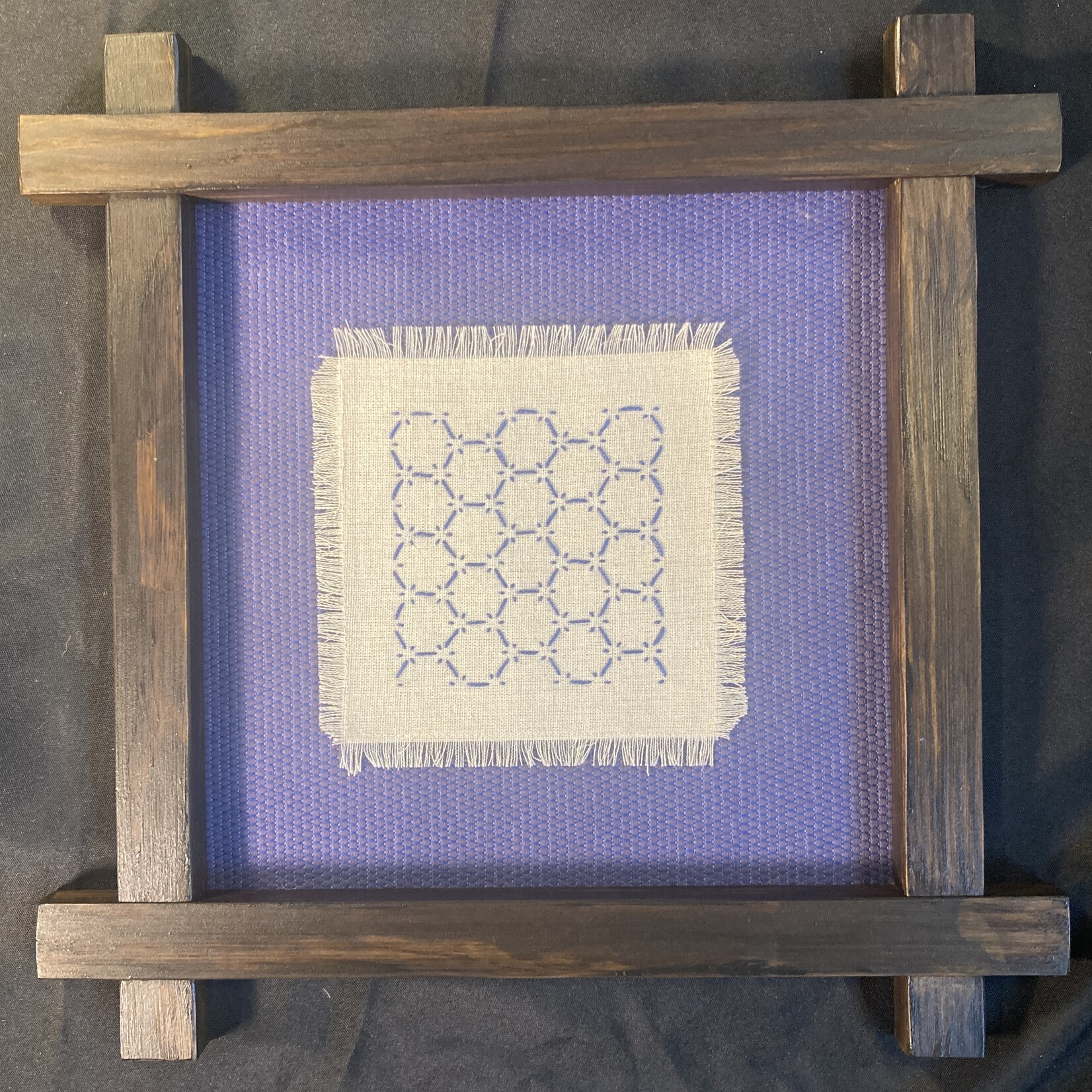 Eryn Donnalley , Sashiko Pattern 2 w/ custom wood frame , 16"x16" Muse Gallery