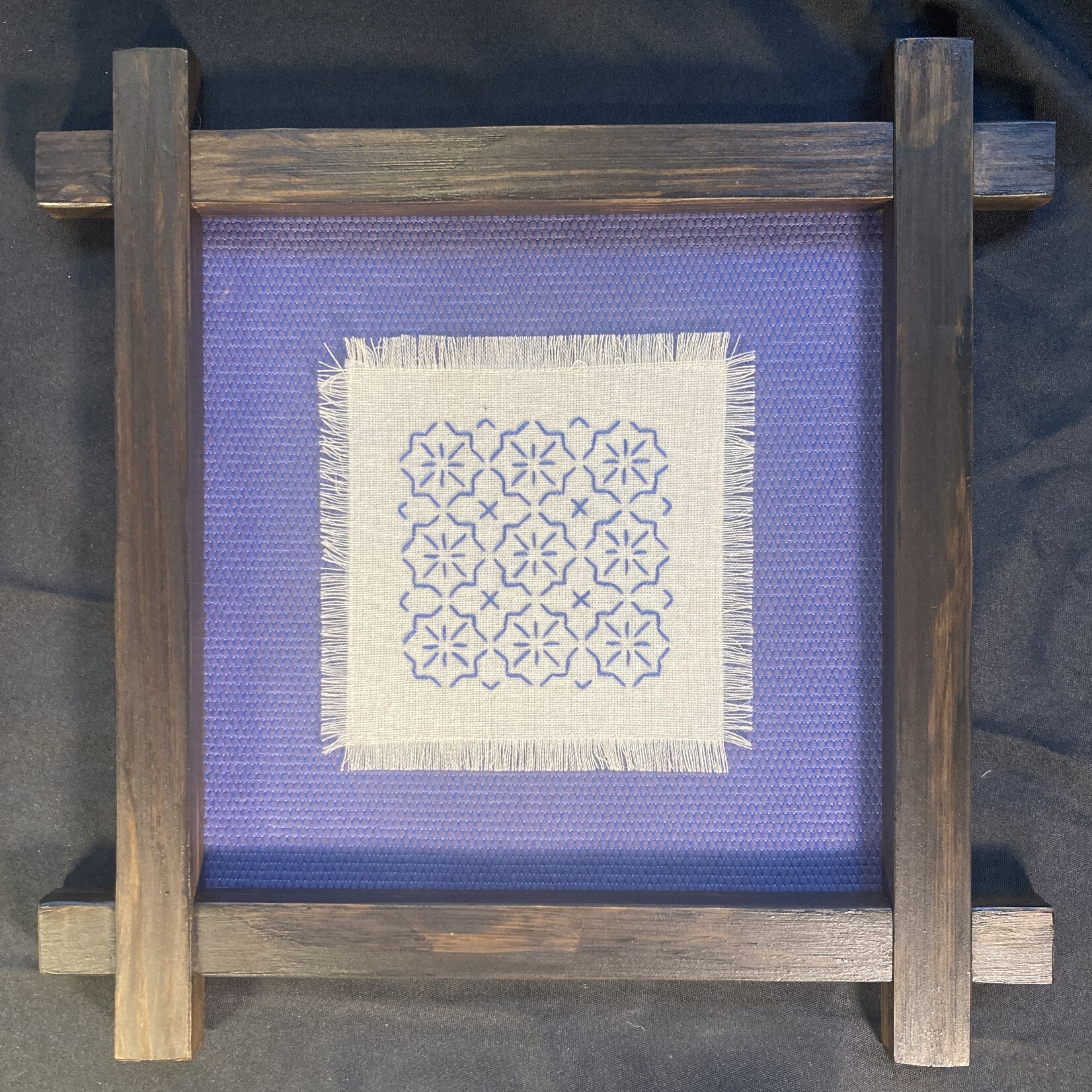 Eryn Donnalley , Sashiko Pattern 1 w/ custom wood frame , 16"x16" Muse Gallery