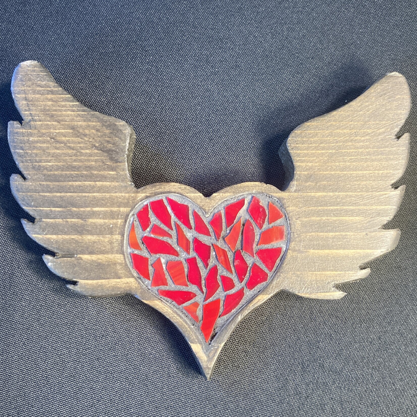 Eryn Donnalley , Flying Hearts Mini wood & mosaic , 7"x6" irregular , Muse Gallery