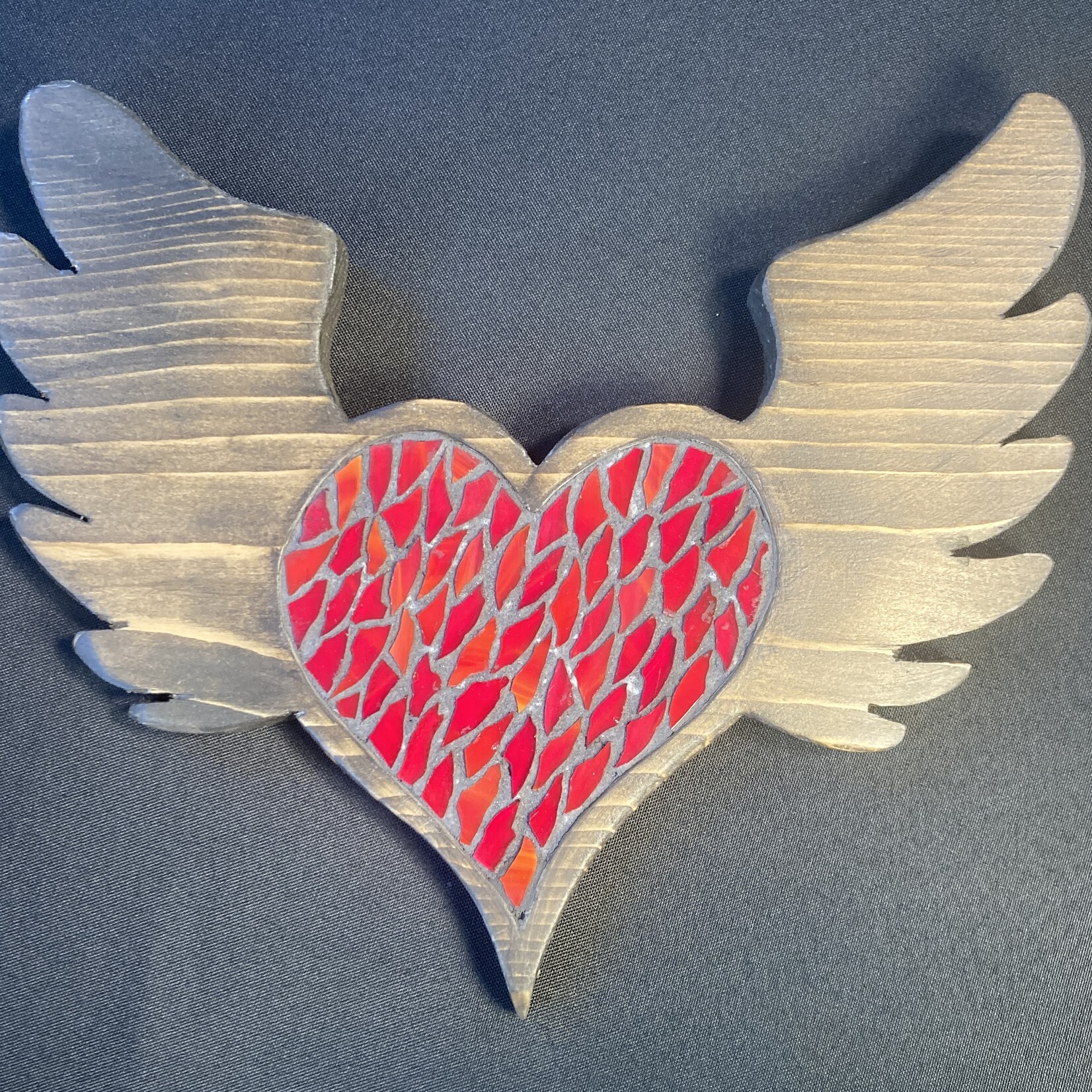 Eryn Donnalley , Flying Hearts Medium wood & mosaic , 11"x11" irregular , Muse Gallery
