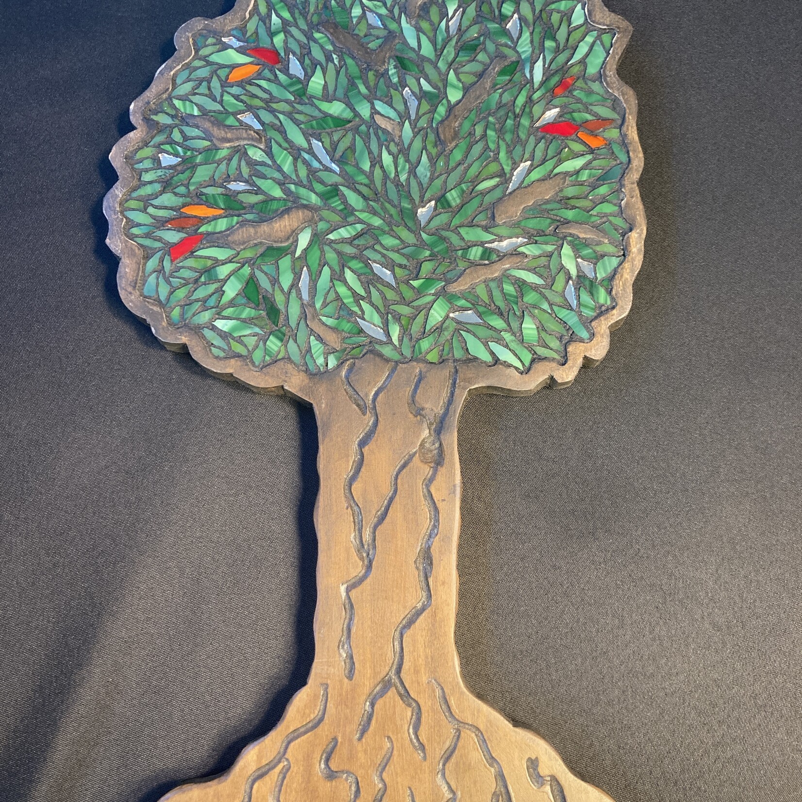 Eryn Donnalley ,  Bodhi Tree wood & mosaic , 19"x11" irregular , Muse Gallery