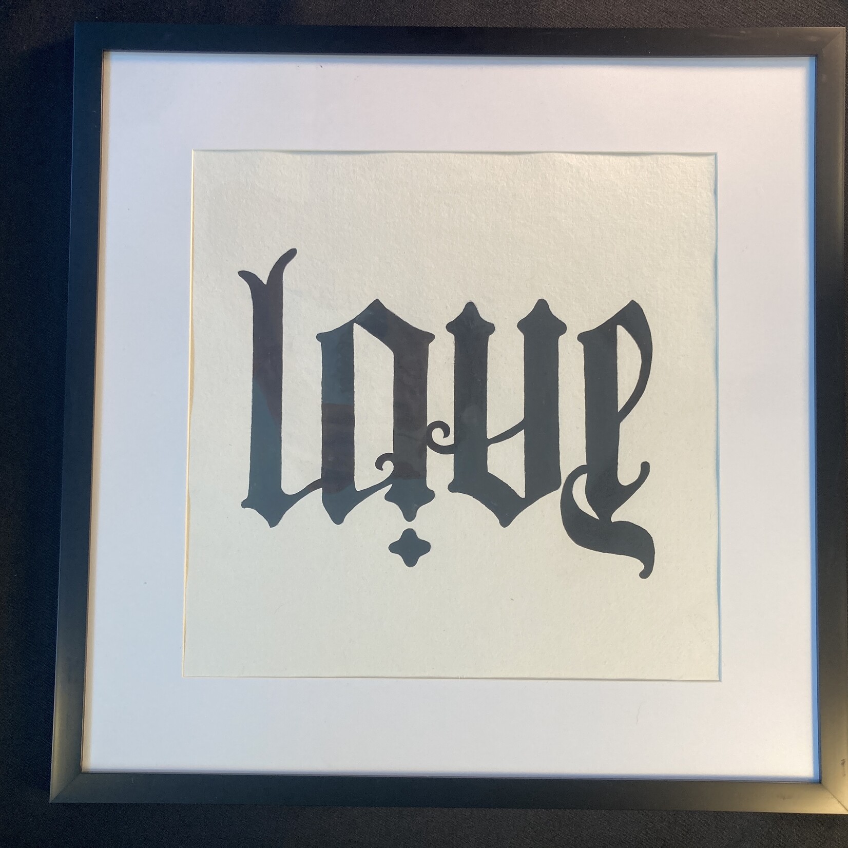 Eryn Donnalley , Love/Pain Ambigram - Watercolor framed , 16"x16" Muse Gallery