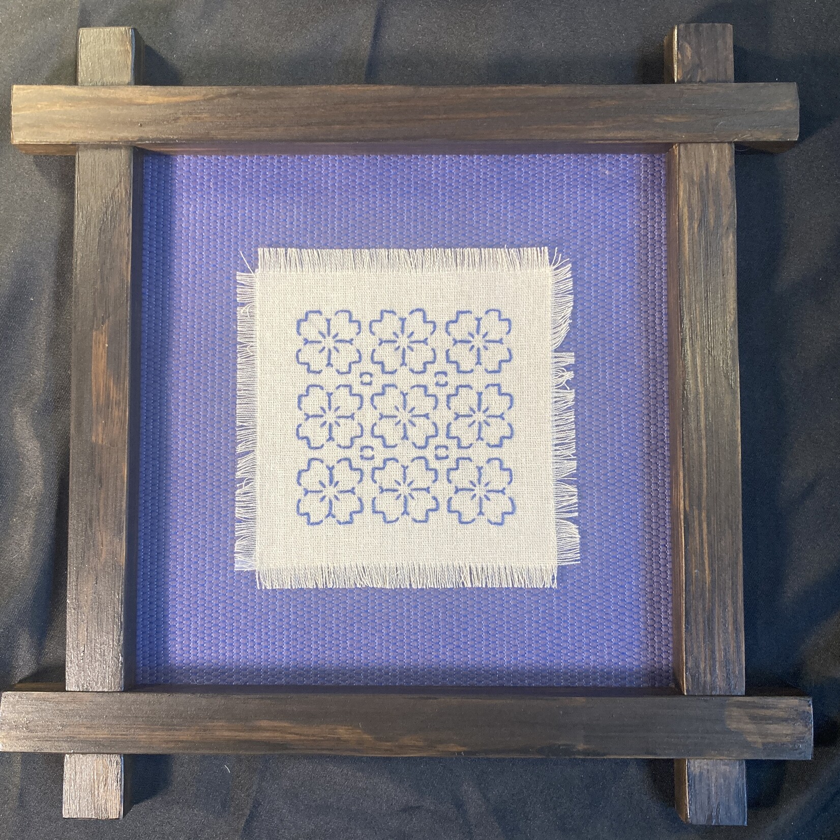Eryn Donnalley , Sashiko Pattern 6 w/ custom wood frame , 16"x16" Muse Gallery