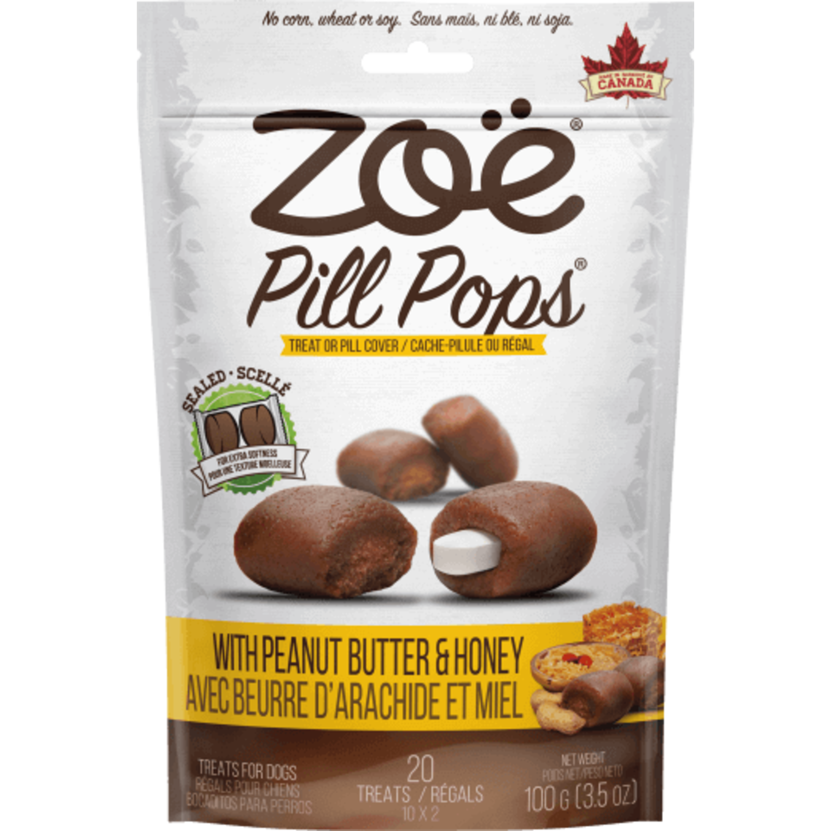 Zoe Régals Pill Pops Zoë, Beurre d’arachide avec miel, 100 g (3,5 oz)