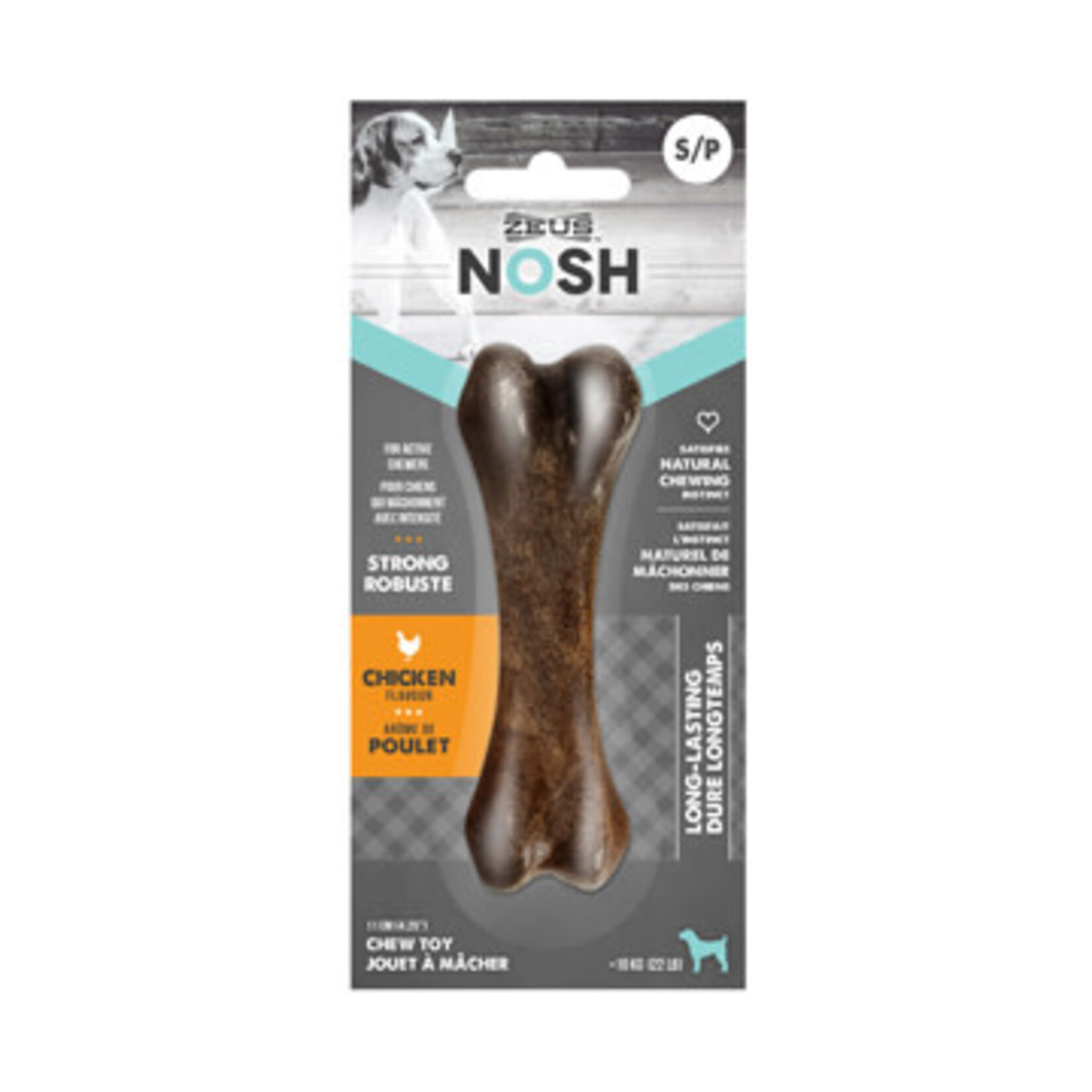 Zeus Os à mâcher robuste Nosh Zeus, arôme de poulet, petit, 11 cm (4,5 po)